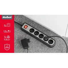 Listwa zasilajaca Rebel 5 gniazd z przełacznikiem, 1,5m (1,5mm)