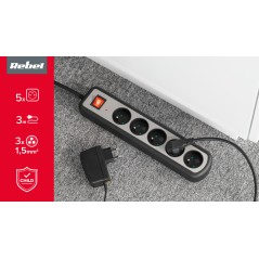 Listwa zasilająca Rebel 5 gniazd , z przełacznikiem ,3m (3x1,5mm)