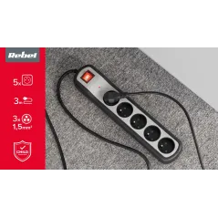 Listwa zasilająca Rebel 5 gniazd z przełącznikiem (3m, 3x1,5mm)