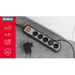 Listwa zasilajaca Rebel 5 gniazd z przełącznikiem, 5m (3x1,5mm)