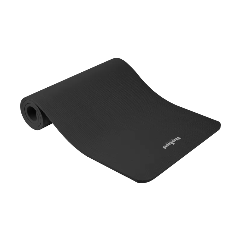 Mata gimnastyczna do ćwiczeń joga, pilates, fitness, 183x61cm, grubość 1.5cm, materiał NBR, czarna, REBEL ACTIVE Mata gimnastyczna do ćwiczeń joga, pilates, fitness, 183x61cm, grubość 1.5cm, materiał NBR, czarna, REBEL ACTIVE