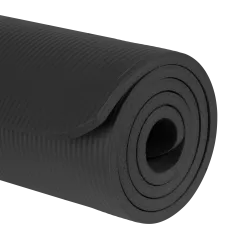 Mata gimnastyczna do ćwiczeń joga, pilates, fitness, 183x61cm, grubość 1.5cm, materiał NBR, czarna, REBEL ACTIVE