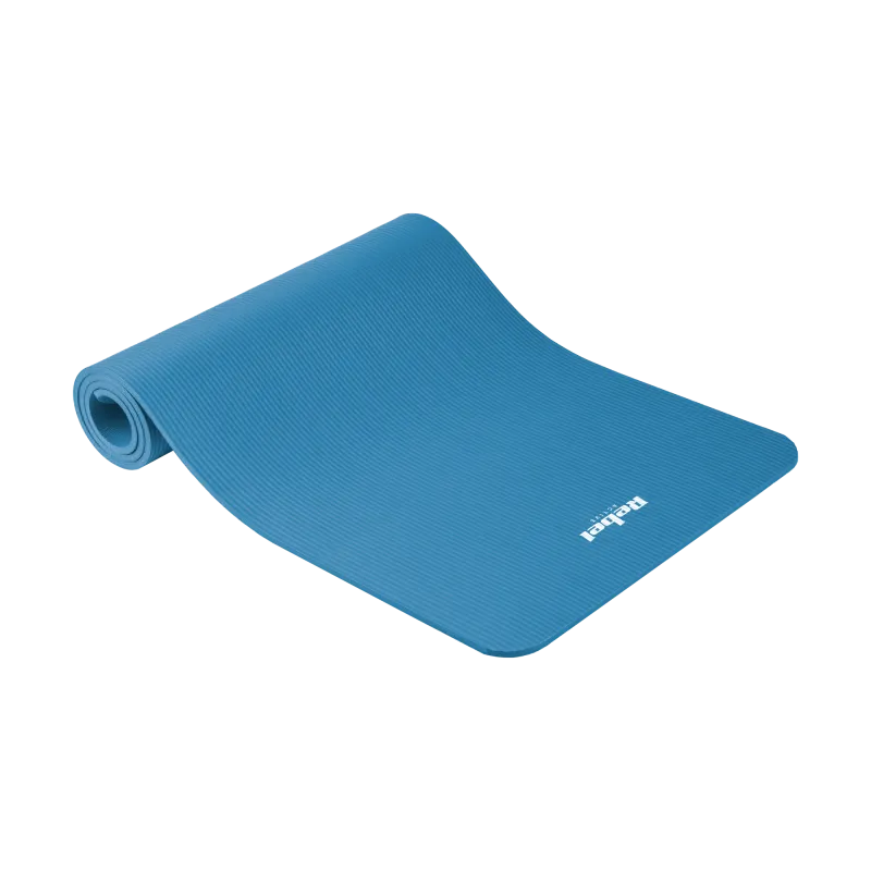 Mata gimnastyczna do ćwiczeń joga, pilates, fitness, 183x61cm, grubość 1cm, materiał NBR, niebieska, REBEL ACTIVE