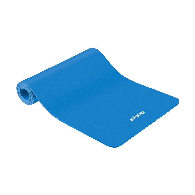 Mata gimnastyczna do ćwiczeń joga, pilates, fitness, 183x61cm, grubość 6mm, materiał TPE, niebieska, REBEL ACTIVE