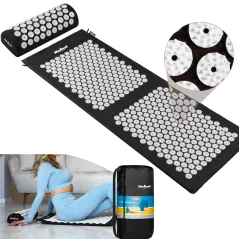 Mata zdrowotna z kolcami do akupresury z poduszką, 130x50cm, czarna, Rebel Active