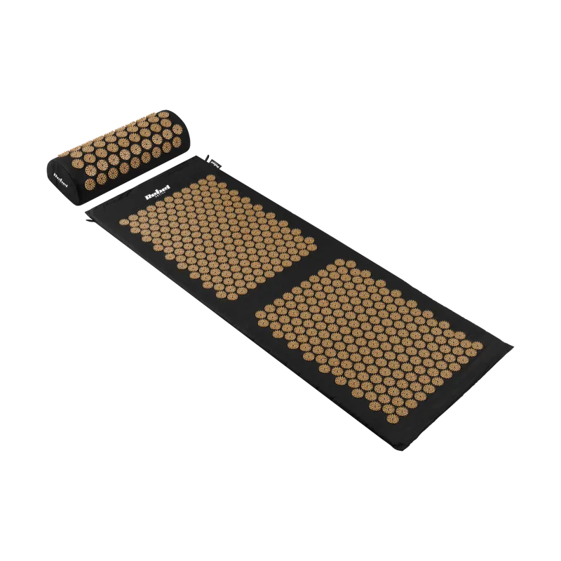 Mata zdrowotna z kolcami do akupresury z poduszką, 130x50cm, złote kolce, Rebel Active