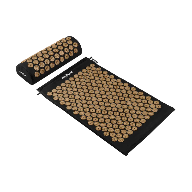 Mata zdrowotna z kolcami do akupresury z poduszką, 72x42cm, złote kolce, Rebel Active