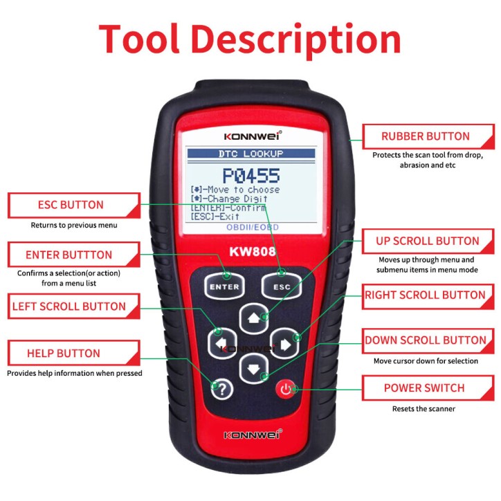 Miernik diagnostyczny, skaner OBD2 Konnwei KW808 Miernik diagnostyczny, skaner OBD2 Konnwei KW808
