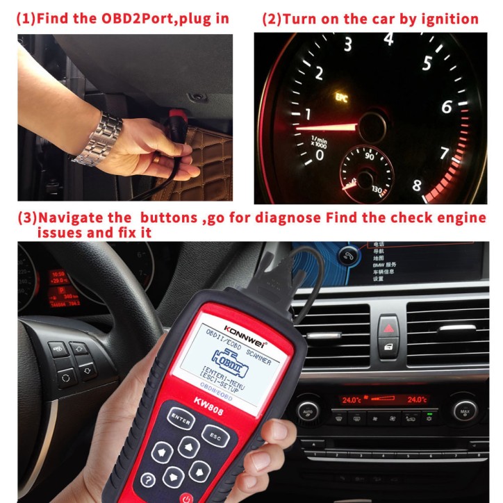Miernik diagnostyczny, skaner OBD2 Konnwei KW808 Miernik diagnostyczny, skaner OBD2 Konnwei KW808
