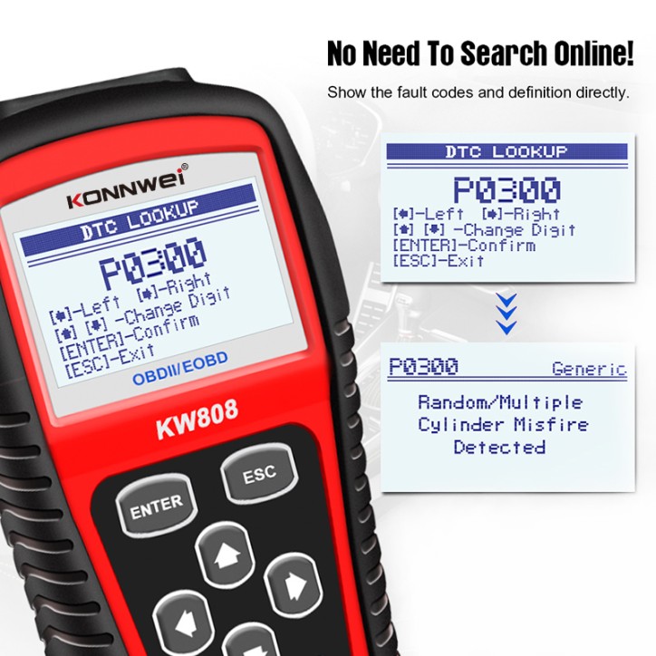 Miernik diagnostyczny, skaner OBD2 Konnwei KW808 Miernik diagnostyczny, skaner OBD2 Konnwei KW808