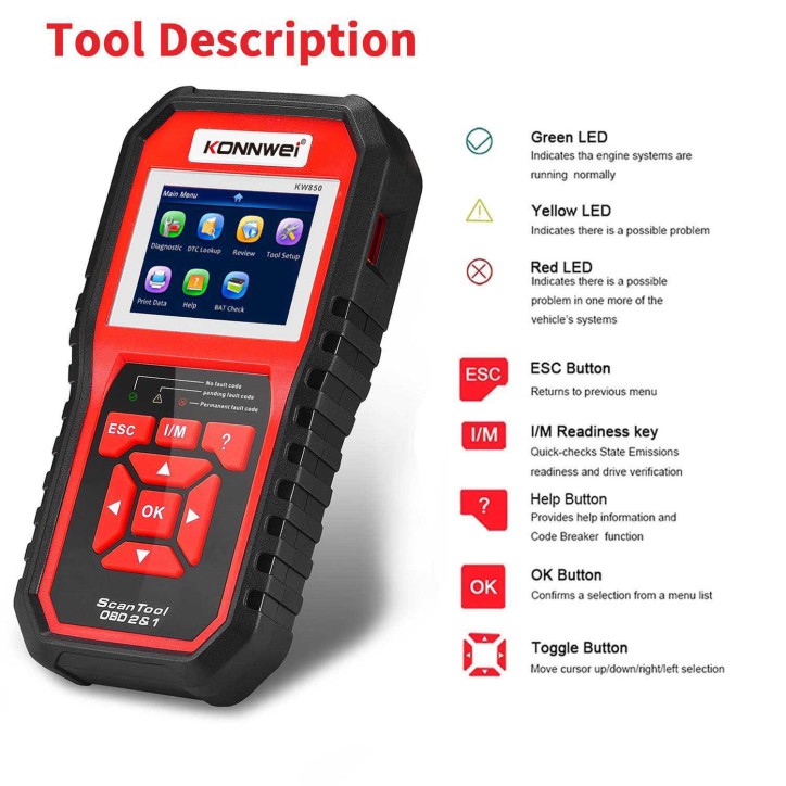 Miernik diagnostyczny, skaner OBD2 Konnwei KW850 Miernik diagnostyczny, skaner OBD2 Konnwei KW850