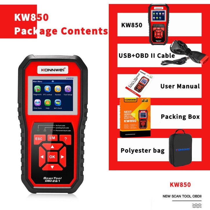 Miernik diagnostyczny, skaner OBD2 Konnwei KW850 Miernik diagnostyczny, skaner OBD2 Konnwei KW850