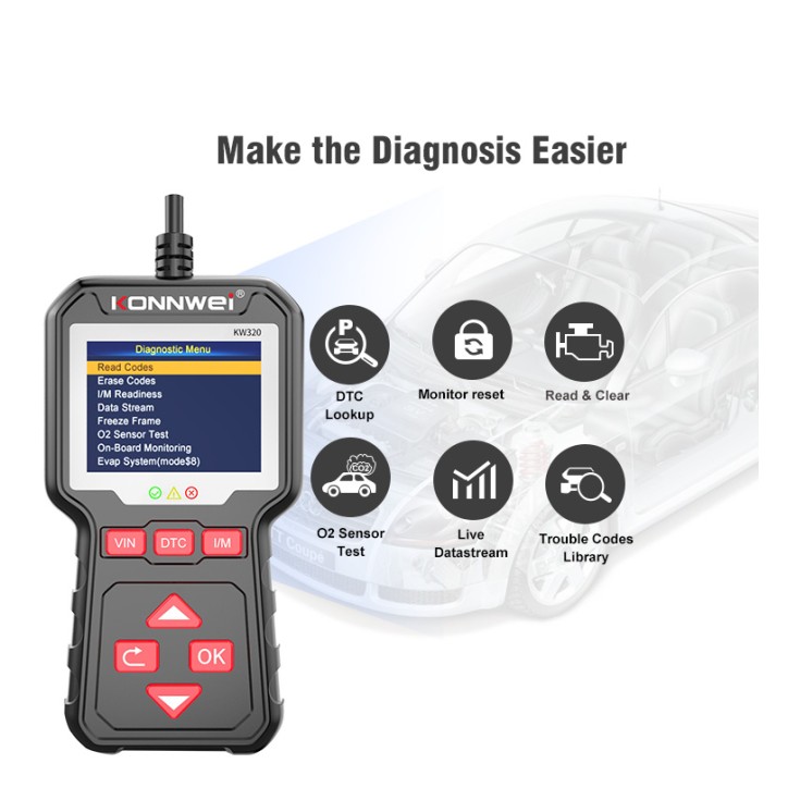 Miernik diagnostyczny, skaner OBD2 Konnwei KW320 Miernik diagnostyczny, skaner OBD2 Konnwei KW320