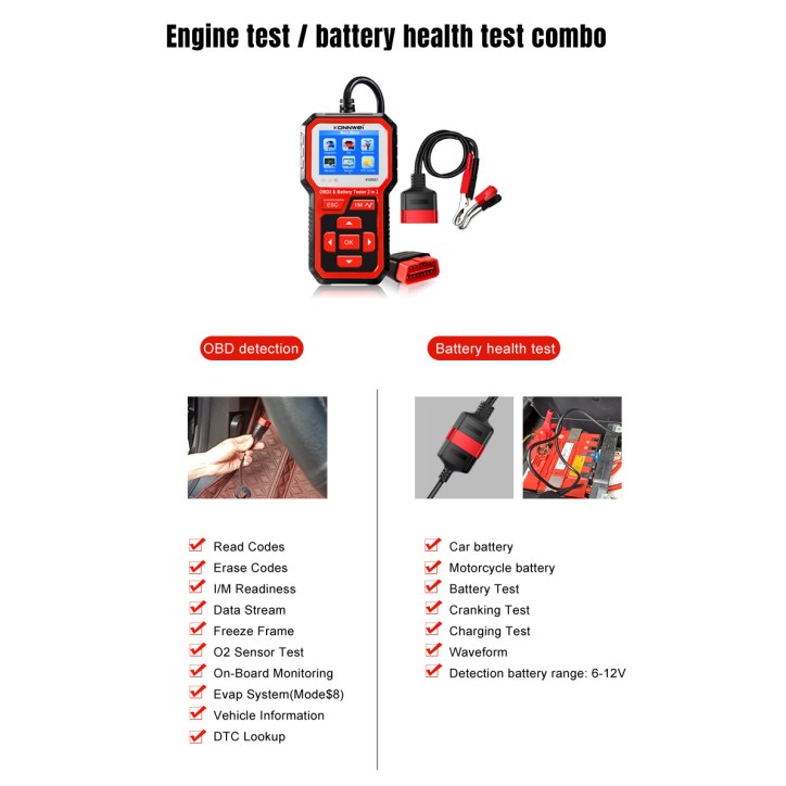 Miernik diagnostyczny, skaner OBD2, tester baterii Konnwei KW681 Miernik diagnostyczny, skaner OBD2, tester baterii Konnwei KW681