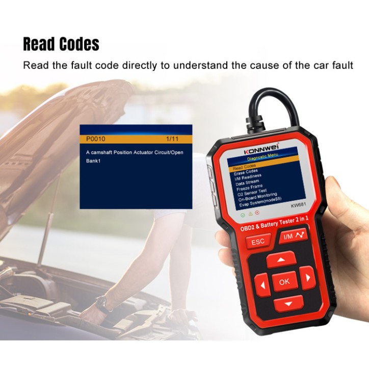 Miernik diagnostyczny, skaner OBD2, tester baterii Konnwei KW681 Miernik diagnostyczny, skaner OBD2, tester baterii Konnwei KW681
