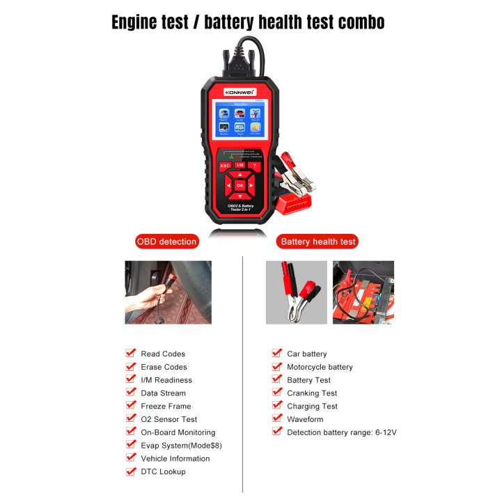 Miernik diagnostyczny, skaner OBD2, tester baterii Konnwei KW870 Miernik diagnostyczny, skaner OBD2, tester baterii Konnwei KW870