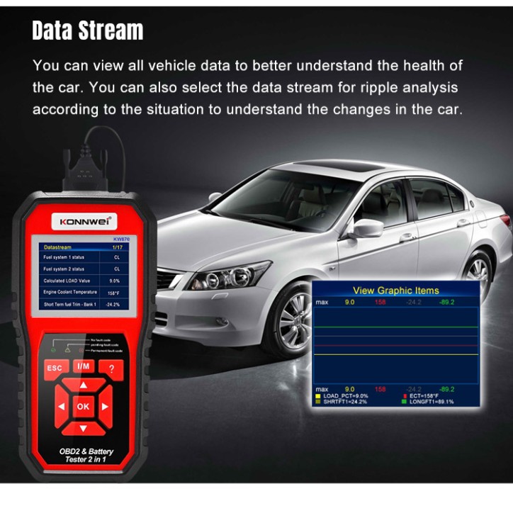 Miernik diagnostyczny, skaner OBD2, tester baterii Konnwei KW870 Miernik diagnostyczny, skaner OBD2, tester baterii Konnwei KW870