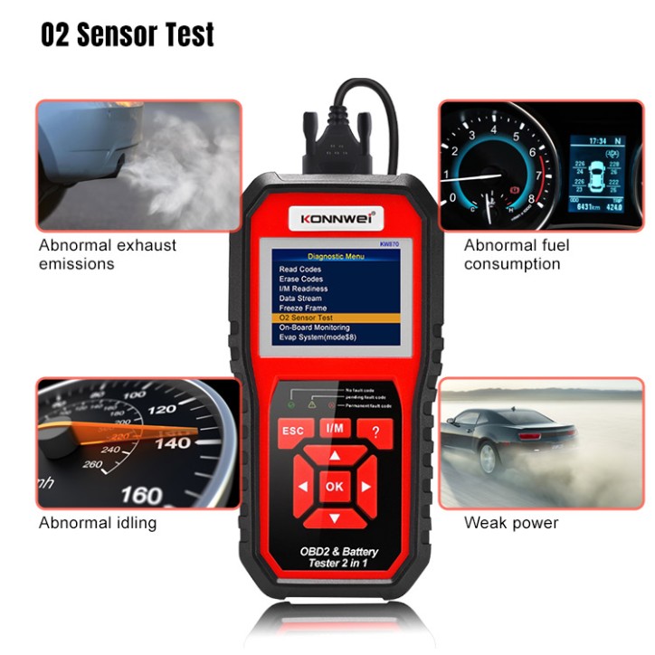 Miernik diagnostyczny, skaner OBD2, tester baterii Konnwei KW870 Miernik diagnostyczny, skaner OBD2, tester baterii Konnwei KW870