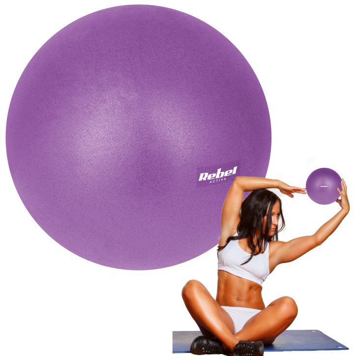 Mini piłka gimnastyczna do pilates rehabilitacyjna 25cm z pompką ręczną, kolor fioletowy, REBEL ACTIVE Mini piłka gimnastyczna do pilates rehabilitacyjna 25cm z pompką ręczną, kolor fioletowy, REBEL ACTIVE