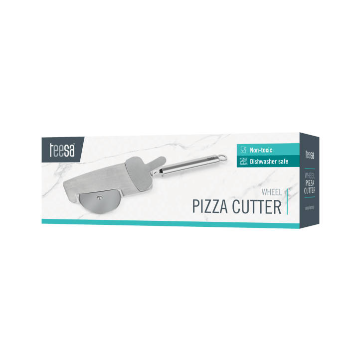 Nóż do pizzy z tarczą tnącą, zębami tnącymi brzegi oraz łopatką z zaciskiem Nóż do pizzy z tarczą tnącą, zębami tnącymi brzegi oraz łopatką z zaciskiem