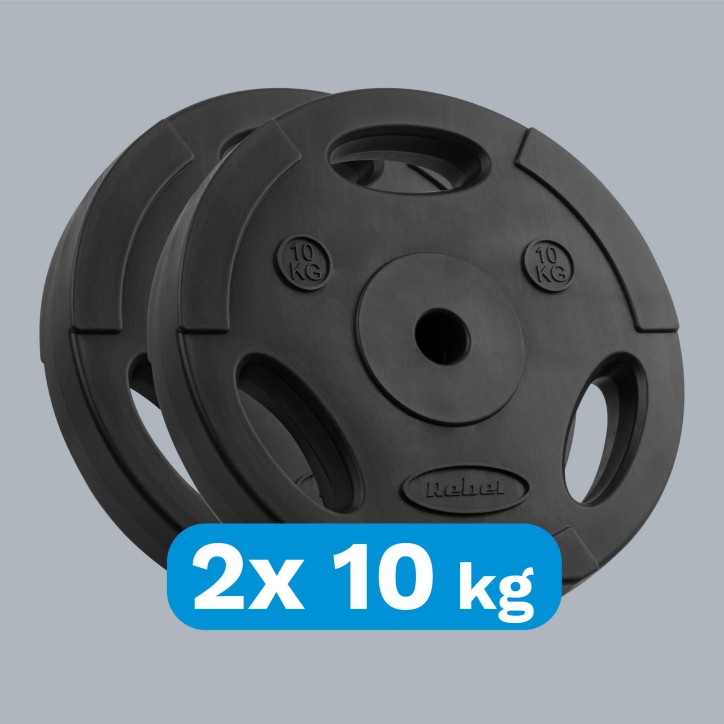 Zestaw obciążeń bitumicznych 2x10kg, otwór 31mm, talerz z uchwytami, REBEL ACTIVE Zestaw obciążeń bitumicznych 2x10kg, otwór 31mm, talerz z uchwytami, REBEL ACTIVE