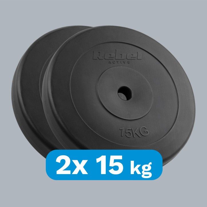 Zestaw obciążeń bitumicznych 2x15kg, otwór 31mm, talerz klasyczny, REBEL ACTIVE Zestaw obciążeń bitumicznych 2x15kg, otwór 31mm, talerz klasyczny, REBEL ACTIVE