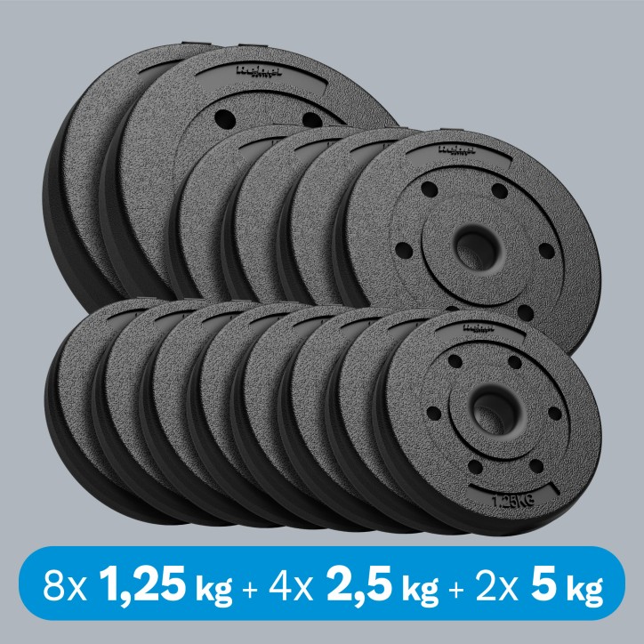 Zestaw obciążeń bitumicznych 30kg ( 8x1.25kg + 4x2.5kg + 2x5kg ), otwór 31mm, REBEL ACTIVE Zestaw obciążeń bitumicznych 30kg ( 8x1.25kg + 4x2.5kg + 2x5kg ), otwór 31mm, REBEL ACTIVE