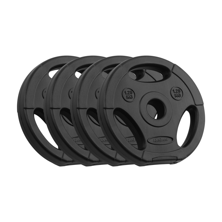 Zestaw obciążeń bitumicznych 4x1.25kg, otwór 31mm, talerz z uchwytami, REBEL ACTIVE Zestaw obciążeń bitumicznych 4x1.25kg, otwór 31mm, talerz z uchwytami, REBEL ACTIVE