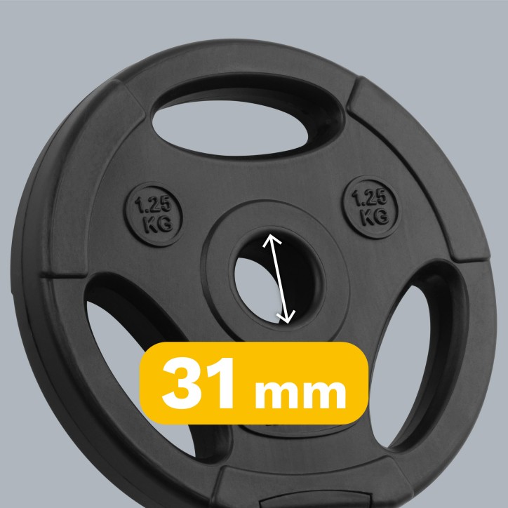 Zestaw obciążeń bitumicznych 4x1.25kg, otwór 31mm, talerz z uchwytami, REBEL ACTIVE Zestaw obciążeń bitumicznych 4x1.25kg, otwór 31mm, talerz z uchwytami, REBEL ACTIVE