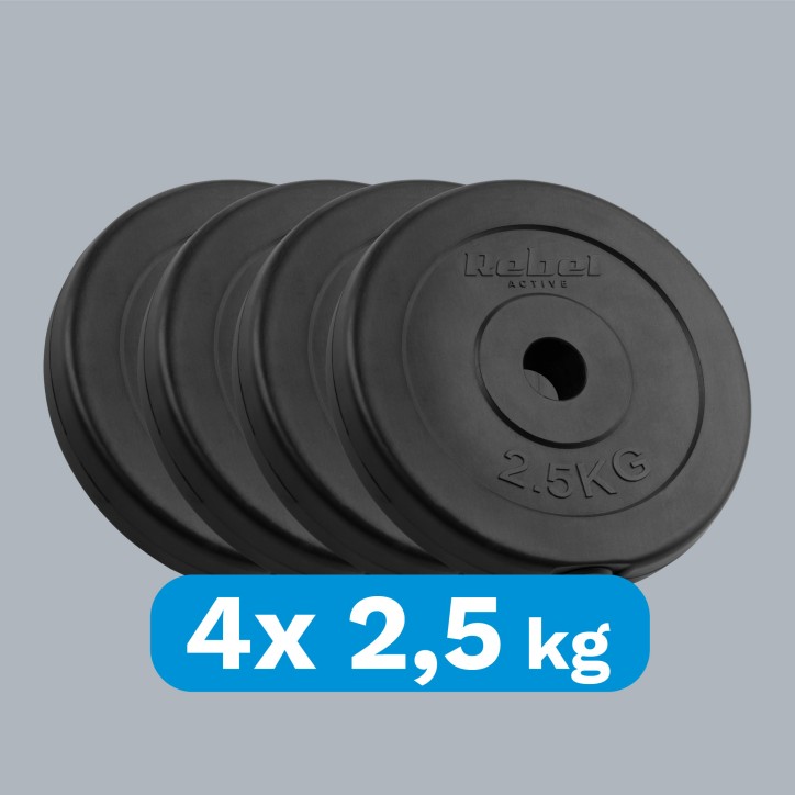 Zestaw obciążeń bitumicznych 4x2.5kg, otwór 31mm, talerz klasyczny, REBEL ACTIVE Zestaw obciążeń bitumicznych 4x2.5kg, otwór 31mm, talerz klasyczny, REBEL ACTIVE
