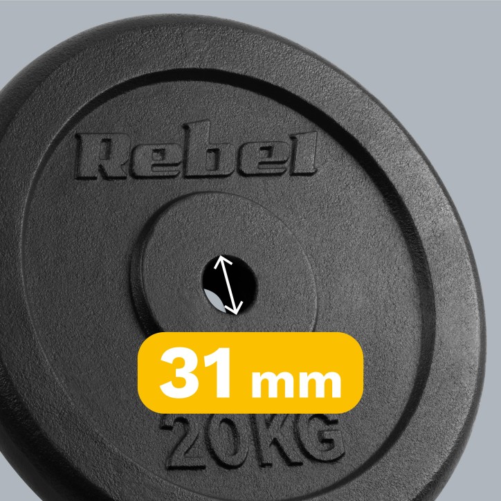 Obciążenie żeliwne 20kg, otwór 31mm, talerz klasyczny, REBEL ACTIVE Obciążenie żeliwne 20kg, otwór 31mm, talerz klasyczny, REBEL ACTIVE
