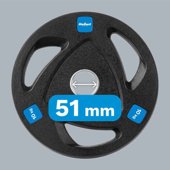 Zestaw obciążeń żeliwnych gumowanych 2x10kg, otwór olimpijski 51mm, REBEL ACTIVE Zestaw obciążeń żeliwnych gumowanych 2x10kg, otwór olimpijski 51mm, REBEL ACTIVE