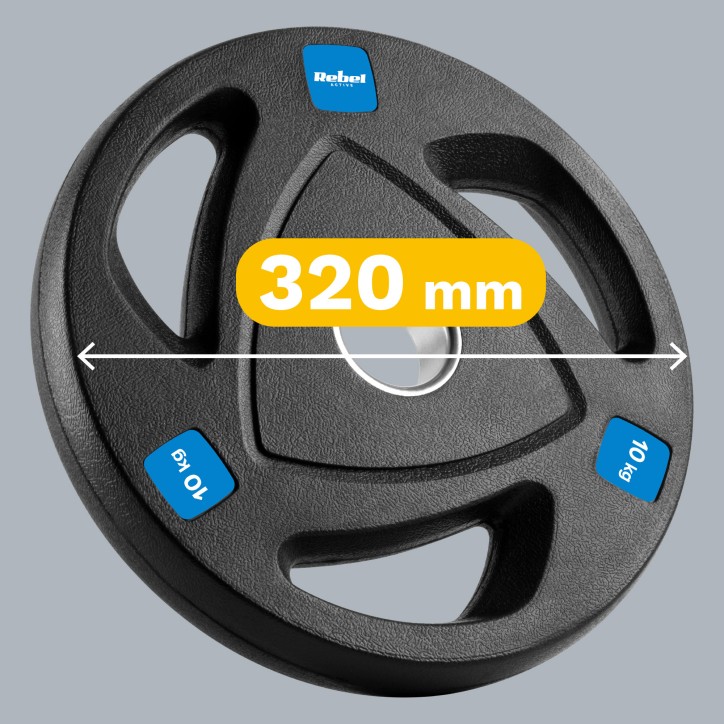 Zestaw obciążeń żeliwnych gumowanych 2x10kg, otwór olimpijski 51mm, REBEL ACTIVE Zestaw obciążeń żeliwnych gumowanych 2x10kg, otwór olimpijski 51mm, REBEL ACTIVE
