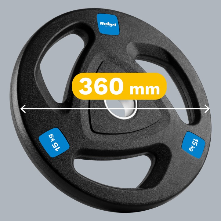 Zestaw obciążeń żeliwnych gumowanych 2x15kg, otwór olimpijski 51mm, REBEL ACTIVE Zestaw obciążeń żeliwnych gumowanych 2x15kg, otwór olimpijski 51mm, REBEL ACTIVE