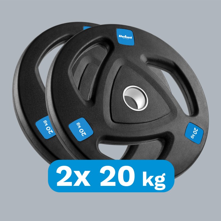 Zestaw obciążeń żeliwnych gumowanych 2x20kg, otwór olimpijski 51mm, REBEL ACTIVE Zestaw obciążeń żeliwnych gumowanych 2x20kg, otwór olimpijski 51mm, REBEL ACTIVE