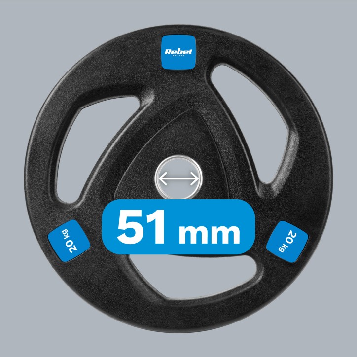 Zestaw obciążeń żeliwnych gumowanych 2x20kg, otwór olimpijski 51mm, REBEL ACTIVE Zestaw obciążeń żeliwnych gumowanych 2x20kg, otwór olimpijski 51mm, REBEL ACTIVE