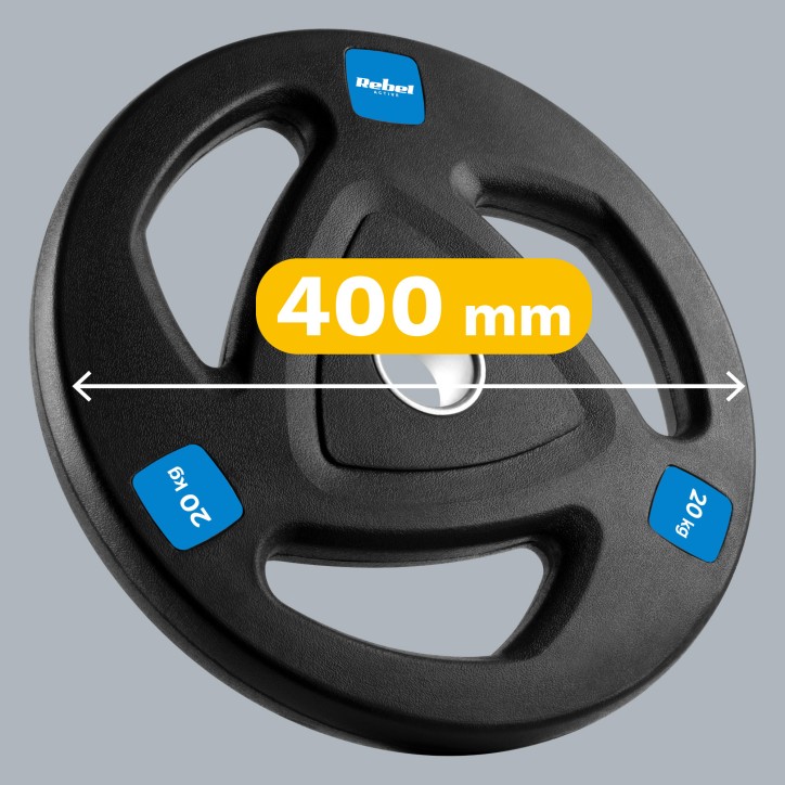 Zestaw obciążeń żeliwnych gumowanych 2x20kg, otwór olimpijski 51mm, REBEL ACTIVE Zestaw obciążeń żeliwnych gumowanych 2x20kg, otwór olimpijski 51mm, REBEL ACTIVE