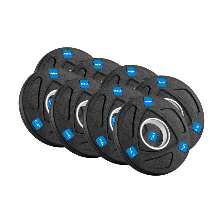 Zestaw obciążeń żeliwnych gumowanych 30kg ( 8x1.25kg + 4x2.5kg + 2x5kg ), otwór olimpijski 51mm, REBEL ACTIVE Zestaw obciążeń żeliwnych gumowanych 30kg ( 8x1.25kg + 4x2.5kg + 2x5kg ), otwór olimpijski 51mm, REBEL ACTIVE