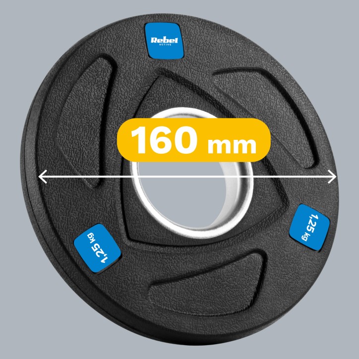 Zestaw obciążeń żeliwnych gumowanych 4x1.25kg, otwór olimpijski 51mm, REBEL ACTIVE Zestaw obciążeń żeliwnych gumowanych 4x1.25kg, otwór olimpijski 51mm, REBEL ACTIVE