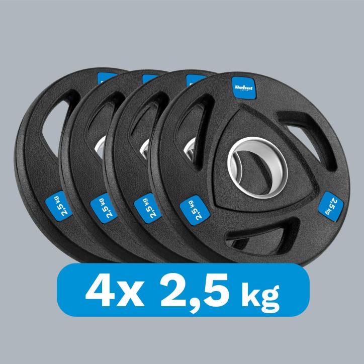 Zestaw obciążeń żeliwnych gumowanych 4x2.5kg, otwór olimpijski 51mm, REBEL ACTIVE Zestaw obciążeń żeliwnych gumowanych 4x2.5kg, otwór olimpijski 51mm, REBEL ACTIVE