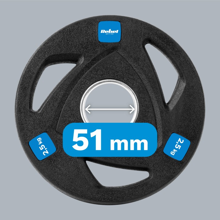 Zestaw obciążeń żeliwnych gumowanych 4x2.5kg, otwór olimpijski 51mm, REBEL ACTIVE Zestaw obciążeń żeliwnych gumowanych 4x2.5kg, otwór olimpijski 51mm, REBEL ACTIVE