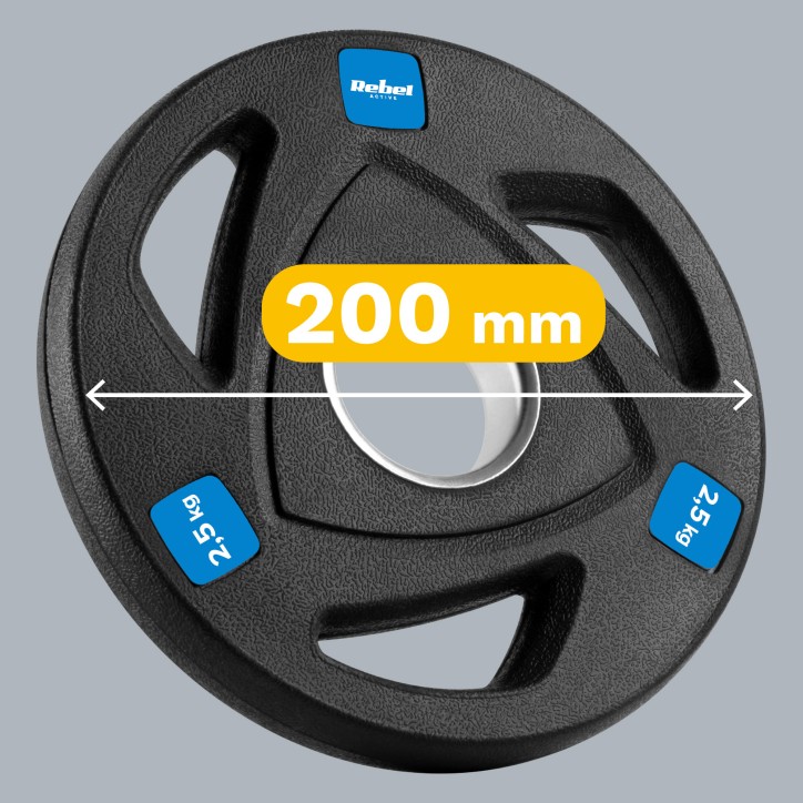Zestaw obciążeń żeliwnych gumowanych 4x2.5kg, otwór olimpijski 51mm, REBEL ACTIVE Zestaw obciążeń żeliwnych gumowanych 4x2.5kg, otwór olimpijski 51mm, REBEL ACTIVE