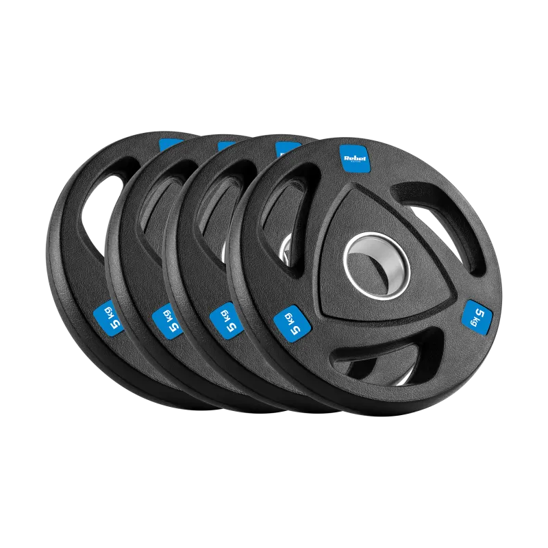 Zestaw obciążeń żeliwnych gumowanych 4x5kg, otwór olimpijski 51mm, REBEL ACTIVE Zestaw obciążeń żeliwnych gumowanych 4x5kg, otwór olimpijski 51mm, REBEL ACTIVE