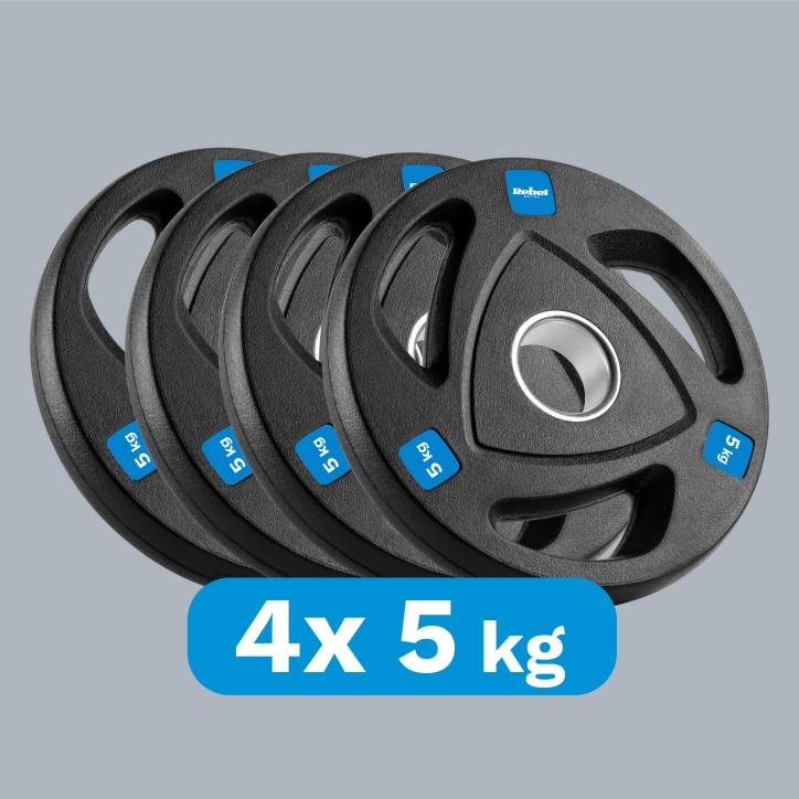 Zestaw obciążeń żeliwnych gumowanych 4x5kg, otwór olimpijski 51mm, REBEL ACTIVE Zestaw obciążeń żeliwnych gumowanych 4x5kg, otwór olimpijski 51mm, REBEL ACTIVE