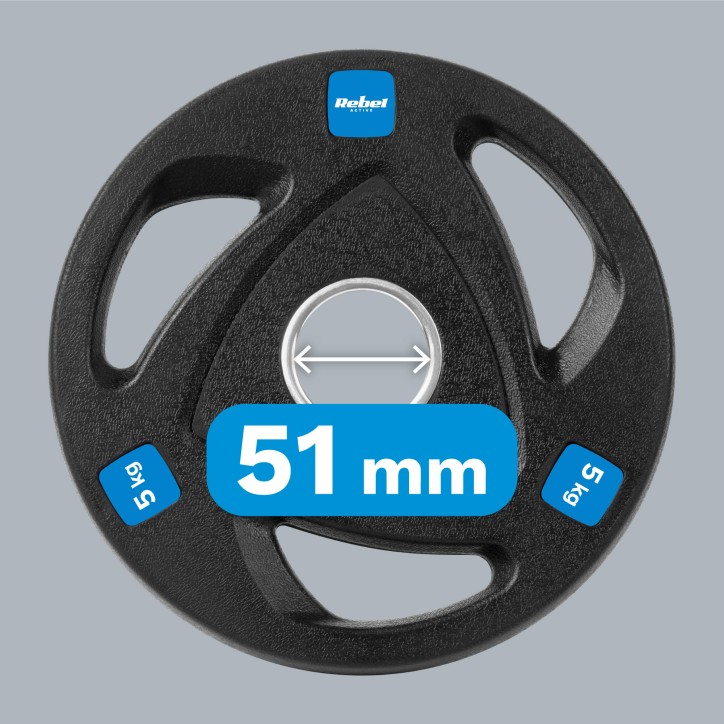 Zestaw obciążeń żeliwnych gumowanych 4x5kg, otwór olimpijski 51mm, REBEL ACTIVE Zestaw obciążeń żeliwnych gumowanych 4x5kg, otwór olimpijski 51mm, REBEL ACTIVE
