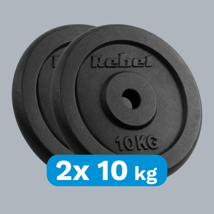 Zestaw obciążeń żeliwnych 2x10kg, otwór 31mm, talerz klasyczny, REBEL ACTIVE Zestaw obciążeń żeliwnych 2x10kg, otwór 31mm, talerz klasyczny, REBEL ACTIVE