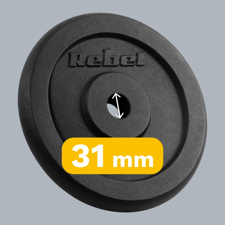 Zestaw obciążeń żeliwnych 2x10kg, otwór 31mm, talerz klasyczny, REBEL ACTIVE Zestaw obciążeń żeliwnych 2x10kg, otwór 31mm, talerz klasyczny, REBEL ACTIVE