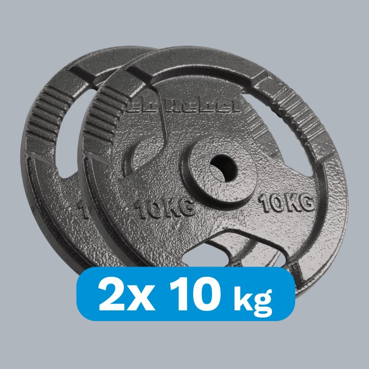 Zestaw obciążeń żeliwnych 2x10kg, otwór 31mm, talerz z uchwytami, REBEL ACTIVE Zestaw obciążeń żeliwnych 2x10kg, otwór 31mm, talerz z uchwytami, REBEL ACTIVE