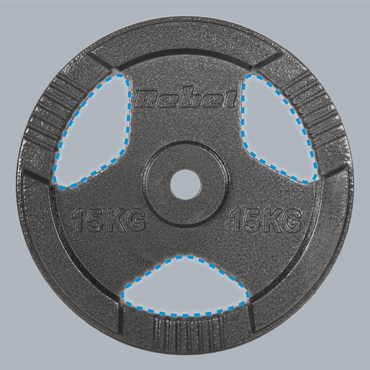 Zestaw obciążeń żeliwnych 2x15kg, otwór 31mm, talerz z uchwytami, REBEL ACTIVE Zestaw obciążeń żeliwnych 2x15kg, otwór 31mm, talerz z uchwytami, REBEL ACTIVE