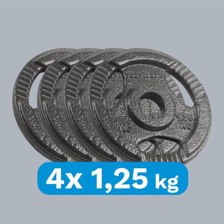 Zestaw obciążeń żeliwnych 4x1.25kg, otwór 31mm, talerz z uchwytami, REBEL ACTIVE Zestaw obciążeń żeliwnych 4x1.25kg, otwór 31mm, talerz z uchwytami, REBEL ACTIVE